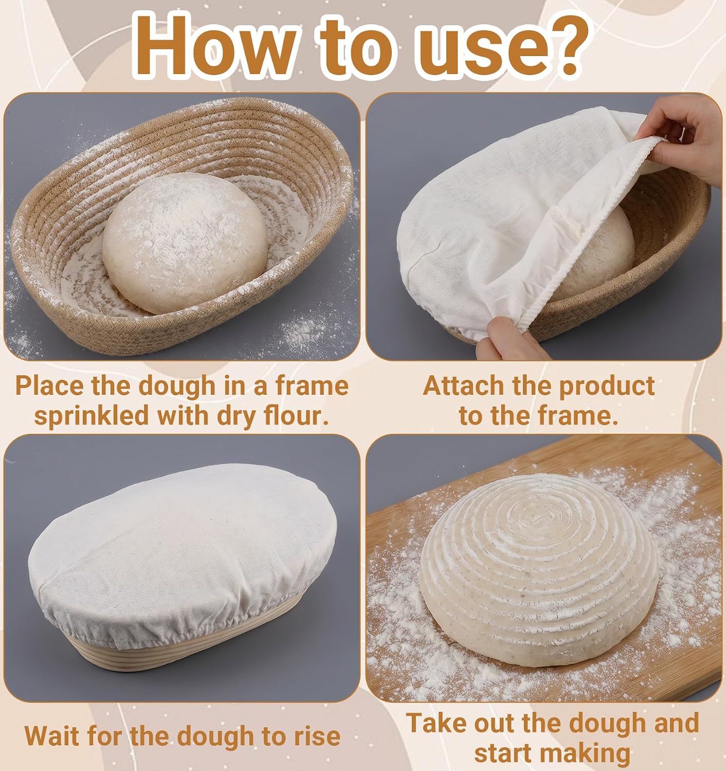 6 Pcs Sourdough Proofing Basket Liner, 10 Inch Oval Bread Proofing Cloth Liner for Banneton Basket Sourdough Baking Dough Baskets Cover (Cotton-Linen, Oval)