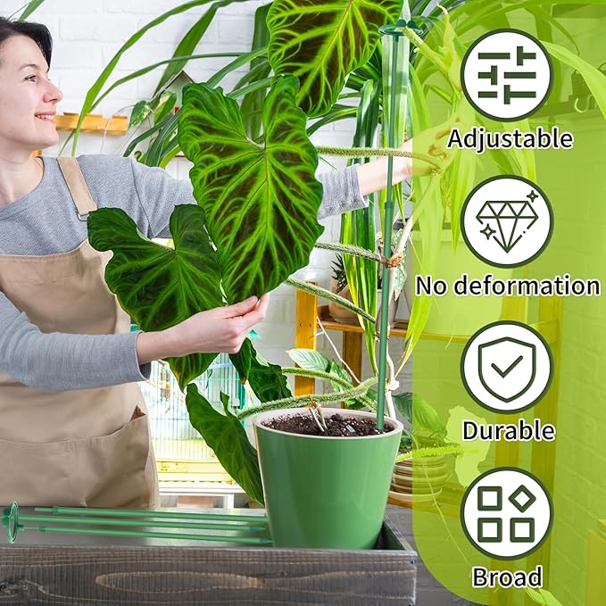 Extendable Plant Stakes,Adjustable Length from 17.9IN to 42.3IN Monstera Support Stakes with Clips,Sturdy Plant Stakes for Indoor Outdoor,Garden Sticks for Tomato,Orchid,Climbing Plants- 3Pack