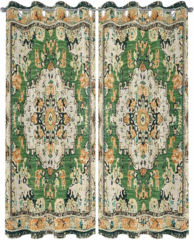 Ombre Green Boho Outdoor Curtains for Patio Waterproof, Grommet Privacy Curtain Drapes Weatherproof Outside Curtains for Porch GazeboPergola Cabana 2 Panel 54x95inch Vintage Ethnic Tribal Geometric