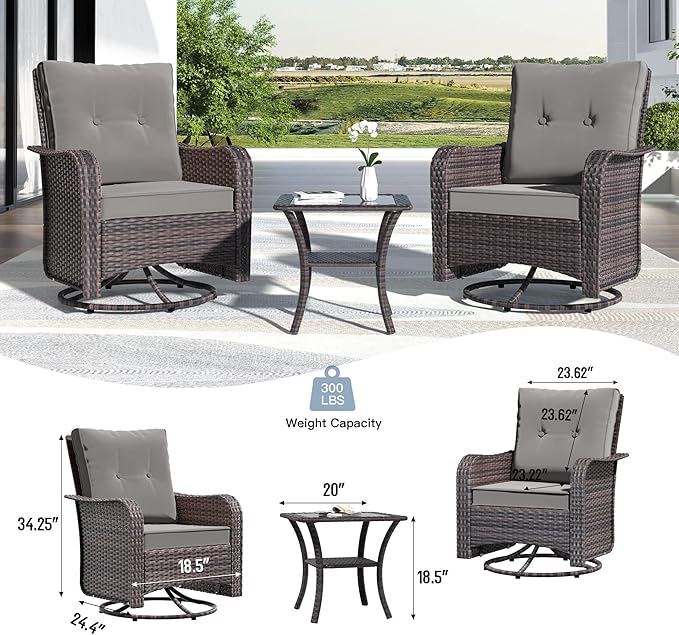 Kullavik 9 Pieces Outdoor Patio Furniture Set,PE Wicker Rattan Sectional Sofa Patio Conversation Sets with Swivel Rocking Chairs Set,Grey