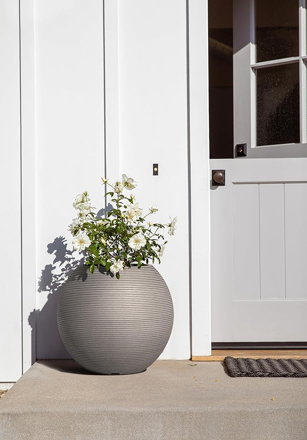 Veradek Strata Series Sphere Round Planter for Patio & Backyard | Durable Plastic-Stone Material | Modern Décor for Tall Trees and Plants