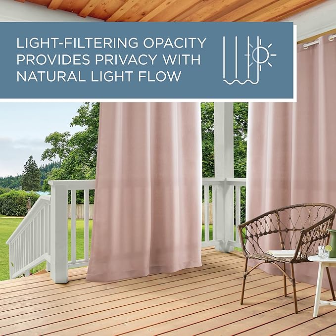 TOWN & COUNTRY BASICS Cabana Solid Heavyweight Indoor Outdoor Curtains, Light Filtering Opacity with Grommet Top, Water Repellent, 2-Pack Set, 54"x108", Blush