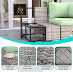 6-Piece Outdoor Patio Furniture Set Wicker Sectional Sofa Set, Patio Conversation Set with Thickened Cushions & Coffee Table for Garden, Backyard, Poolside, Light Green
