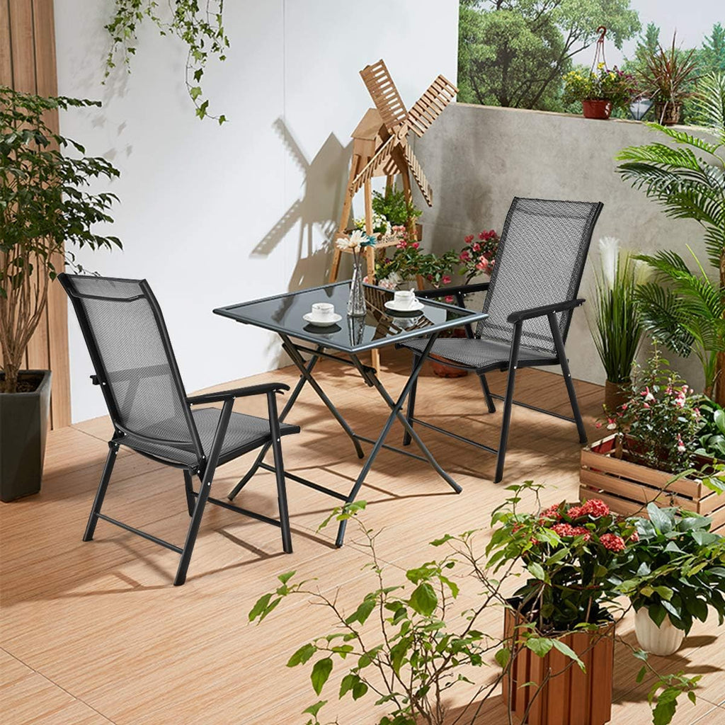 S AFSTAR Patio Chairs Set of 2, Outdoor Foldable Sling Chairs with Armrests, Folding Outdoor Chairs for Lawn Garden Backyard Poolside Porch (Gray)