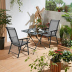 S AFSTAR Patio Chairs Set of 2, Outdoor Foldable Sling Chairs with Armrests, Folding Outdoor Chairs for Lawn Garden Backyard Poolside Porch (Gray)