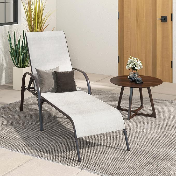 Giantex Patio Lounge Chair, Outdoor Chaise Lounge with 5 Adjustable Backrest, Sturdy Steel Frame, Sunbathing Recliner, Beach Chair, Tanning Chair for Outside, Yard, Balcony, Pool Chairs, Grey