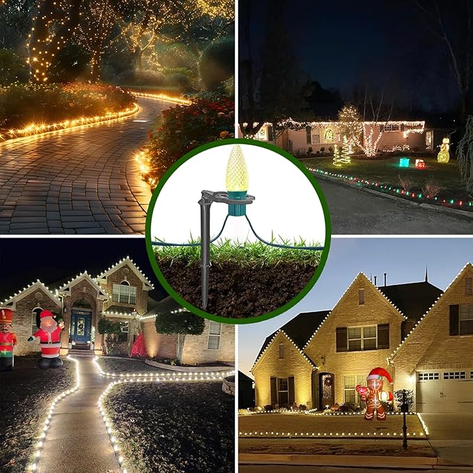 100 Pack Christmas Light Stakes 8.5"-10" for C7 and C9 String Lights,Outdoor Light Stakes,Yard Stakes,Garden,Lawn,Pathway, Patio, Path, Walkway, Christmas Decoration Black