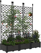IDEALHOUSE Raised Garden Bed Kit with Trellis, Vertical Metal Planter Box for Small Space, Balcony Privacy Screen for Climbing Plants & Flowers, Patio Vertical Gardening Solution, Black