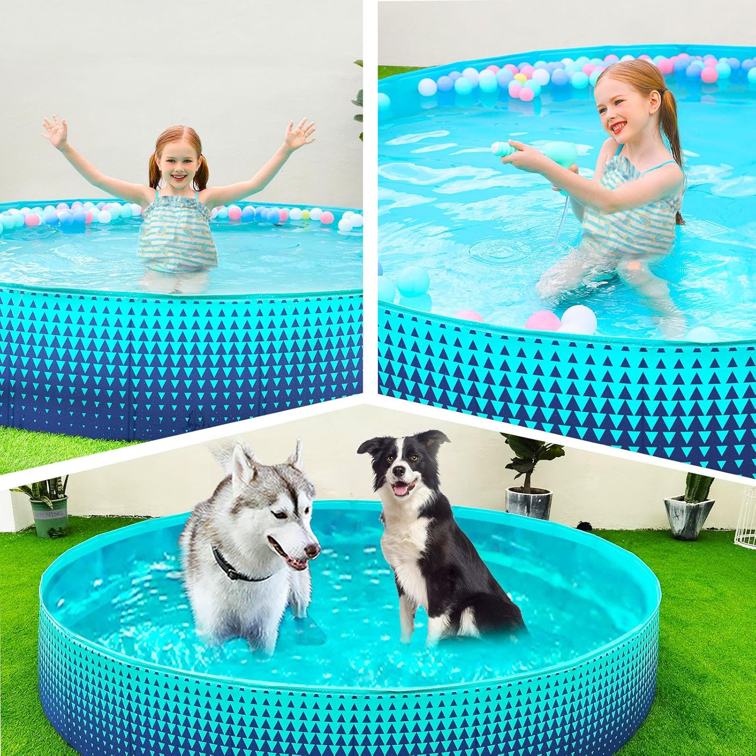 Jasonwell Foldable Dog Kiddie Pool - Hard Plastic Kids Paddling Pool Toddler Baby Swimming Pools for Backyard Collapsible Whelping Box Pet Doggie Cats Wading Pools Bathtub for Puppy Large Dogs 48In,G
