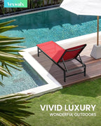 Outdoor Lounge Chair for Pool, Aluminum Chaise Lounge Chairs with 5-Position Recliner, Patio Lounge Chair for Backyard, Poolside, Deck, Lawn (Red)
