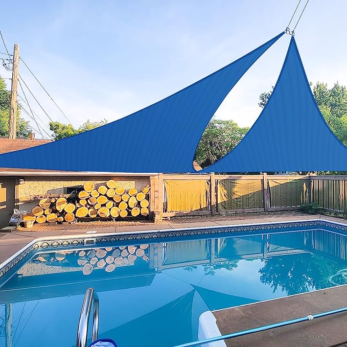 E&K Sunrise 14' x 14' x 14' Sun Shade Sail Triangle Canopy Shade Cover UV Block for Patio Backyard Garden Outdoor (Blue)