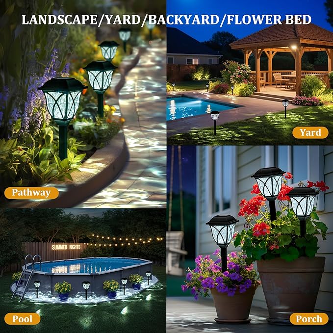 GIGALUMI 6 Pack Solar Lights Outdoor Waterproof, LED Solar Garden Lights, Outdoor Decorations, Garden Decor for Yard, Patio, Landscape, Planter, Walkway (Cold White)