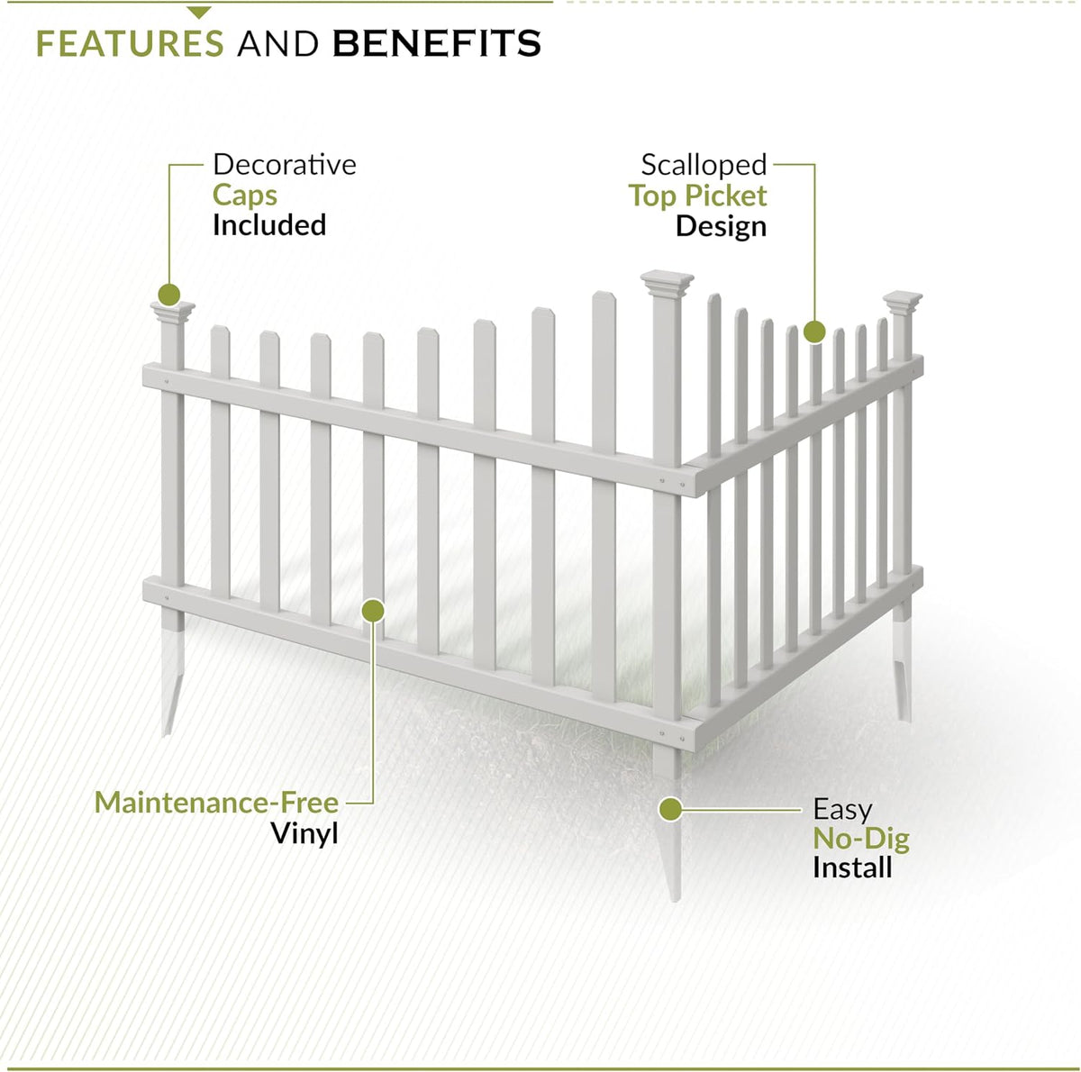 zippity ashley corner picket fence, white vinyl diy, close-up detail