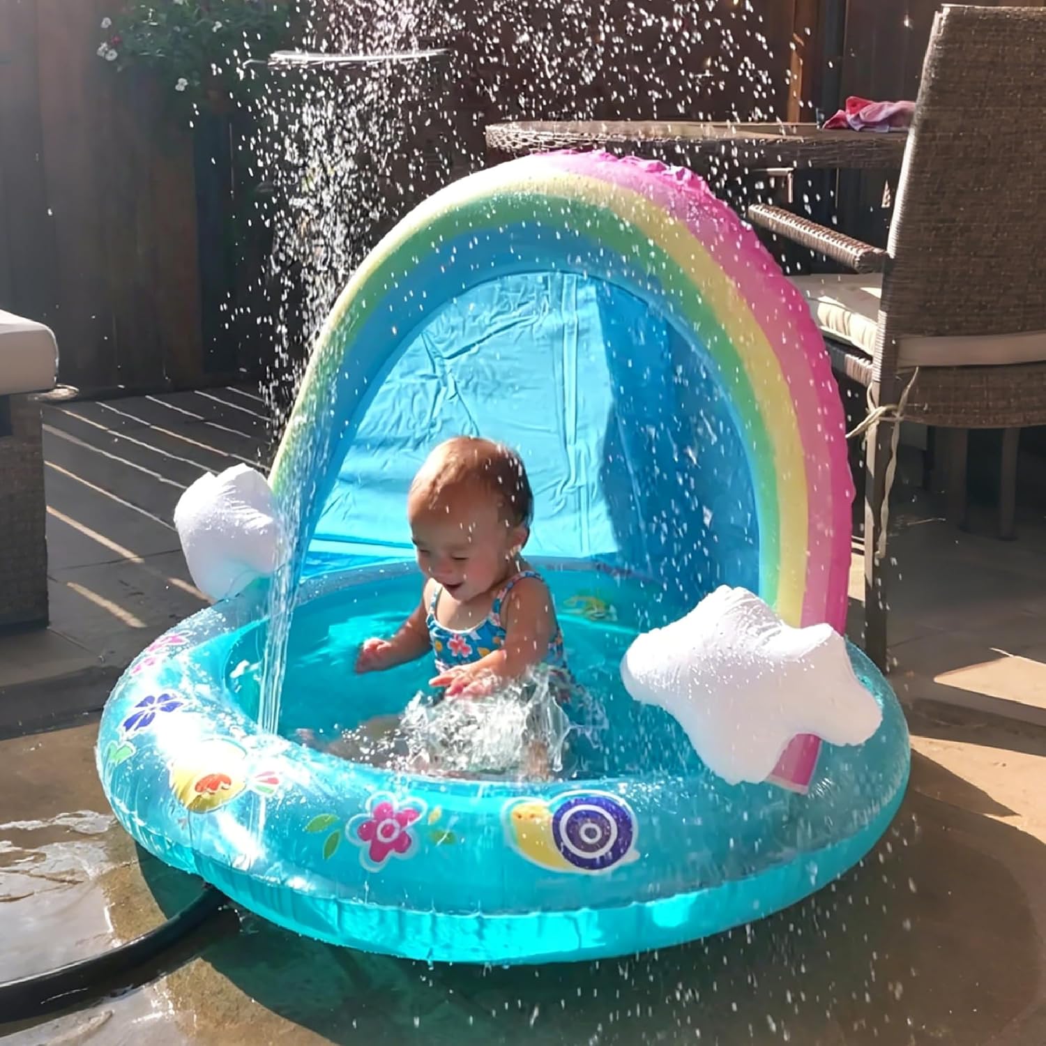 Baby Pool, Rainbow Splash Pool with Canopy, Spray Pool of 40 Inches, Water Sprinkler for Kids, for Ages 1-3
