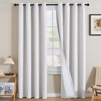 H.VERSAILTEX Linen Curtains 100% Blackout Curtains for Bedroom 102 inch Long Full Light Blocking Nature Linen Blended Window Curtains for Living Room Nickel Grommet (2 Panels, Heathered White)