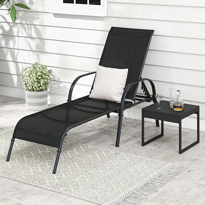 Giantex 2 Pack Patio Lounge Chair, Outdoor Chaise Lounge with 5 Adjustable Backrest, Sturdy Steel Frame, Sunbathing Recliner, Beach Chair, Tanning Chair for Outside, Yard, Balcony, Pool Chairs, Black