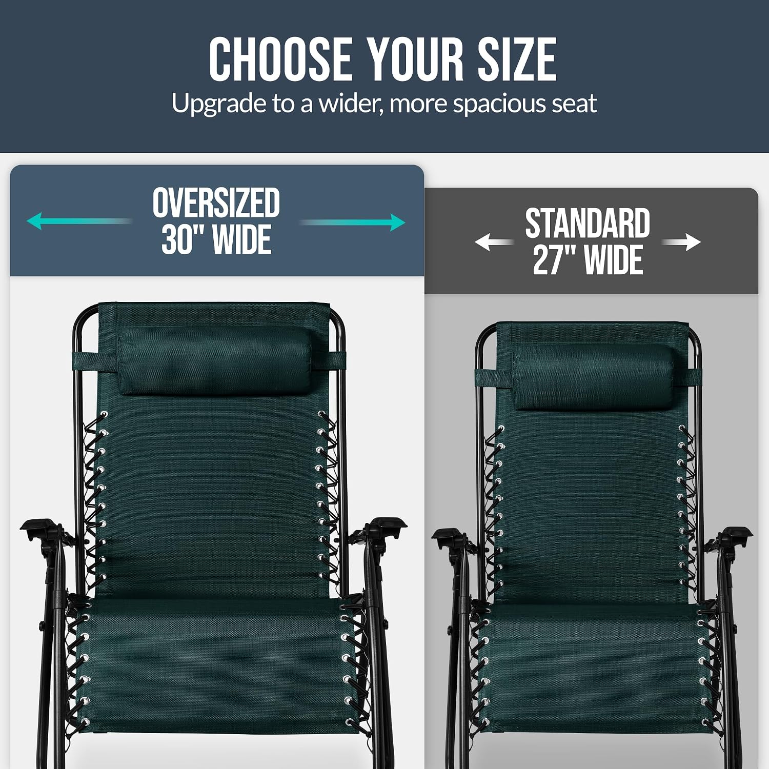 Best Choice Products Set of 2 Extra Wide Adjustable Steel Mesh Zero Gravity Lounge Chair Recliners w/Pillows and Cup Holder Trays - Forest Green