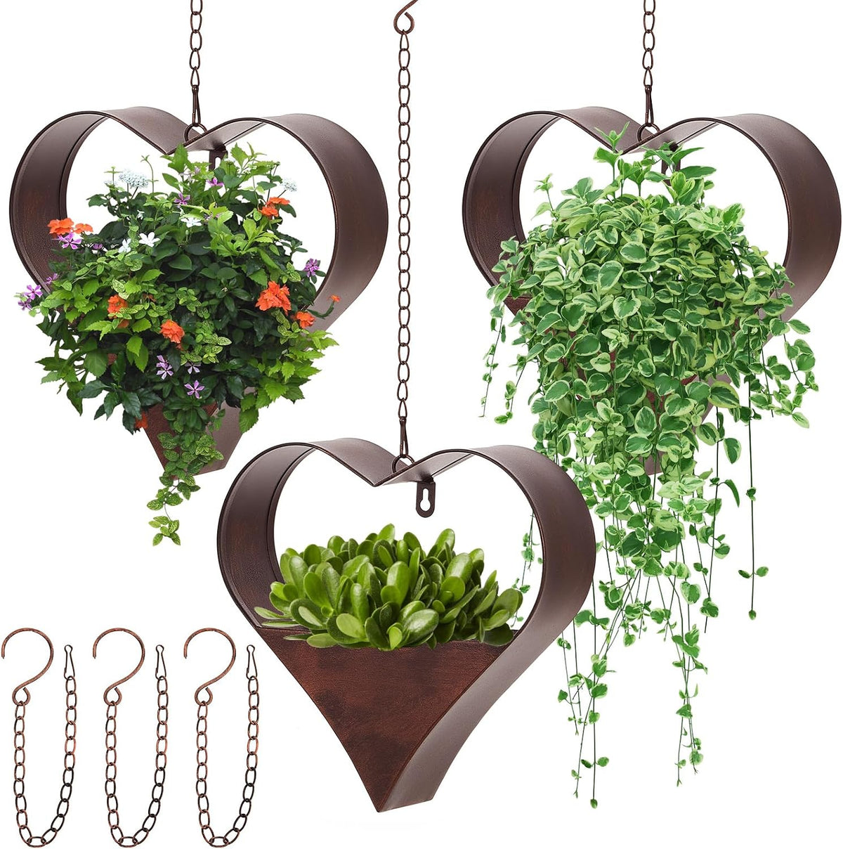 metal plant hangers indoor and outdoor rustic heart, main product view