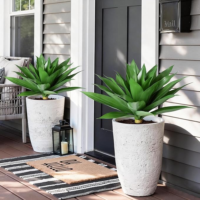 Ivydale Fake Plants 18 Inch Agave Artificial Plants Outdoor 2 PCS for Outside Decoration, Faux Greenery UV Resistant Artificial Outdoor Plants for Front Door Porch Planter Urn Patio Garden Yard(Red)