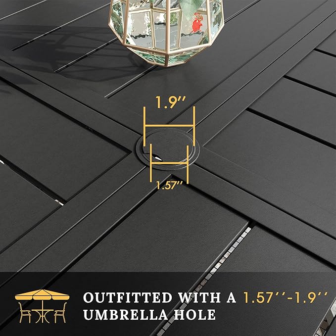 VICLLAX Round Patio Table with Adjustable Umbrella Hole for 6, All Weather Metal Outdoor Dining Table for Lawn Garden, 50" Outdoor Coffee Table, Black Tabletop