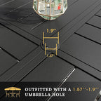 VICLLAX Round Patio Table with Adjustable Umbrella Hole for 6, All Weather Metal Outdoor Dining Table for Lawn Garden, 50" Outdoor Coffee Table, Black Tabletop
