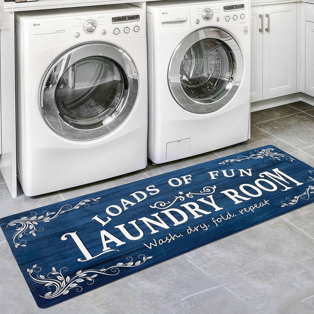 Lansny 20''x48'' Laundry Room Rug Non Slip Waterproof Laundry Mat | Navy Blue;Laundry Room Runner Rug;Farmhouse Laundry rug for Bathroom Washroom Mudroom Floor Decor;4ft Runner Rug Non Skid