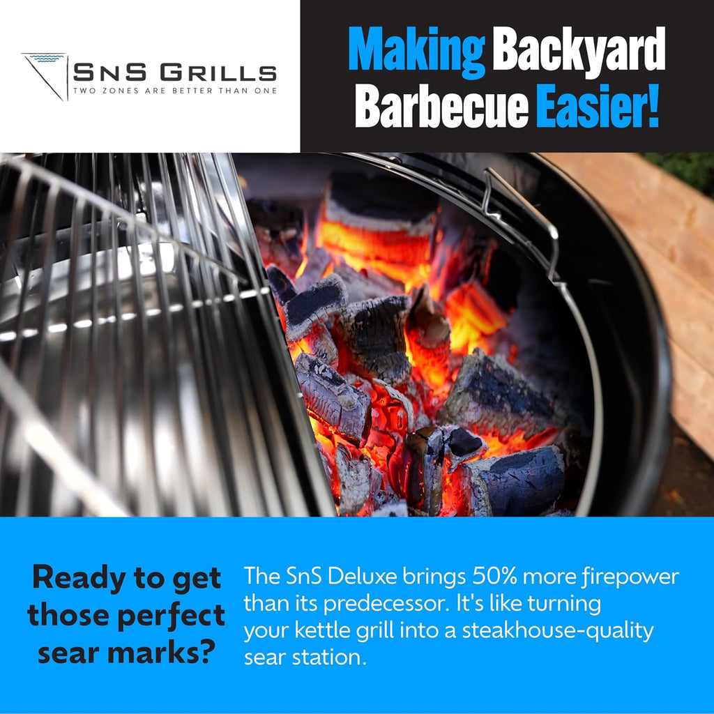 Slow 'N Sear® Deluxe Charcoal Basket Insert for 22" Weber Kettle Grills – Patented Stainless Steel Two-Zone Cooking Accessory with Removable Water Reservoir for Low & Slow Smoking and Searing