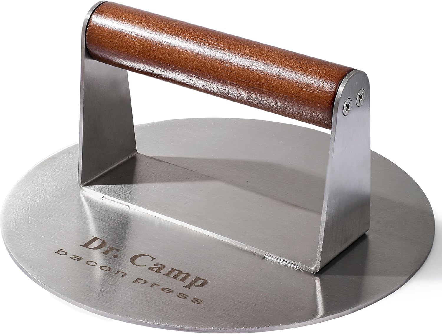 7 Inch Stainless Steel Smash Burger Press Burger Smasher Bacon Press Meat Press for Griddle Flat Top Grill with Solid Wood Handle Smooth Bottom Heavy Duty (Round)