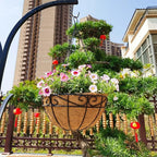 Outdoor Metal Hanging Planters Basket (2pack, 12 inch) Hanging Baskets for Plants Chain Round Wire Plant Holder with Coco Fiber Liners for Garden, Patio, Deck, Porch(Flower Border)
