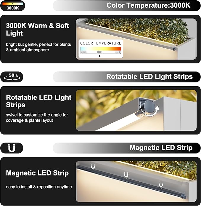 GSK White Metal Planter Box with LED Light Rectangular Illuminate Flower Trough 30" H×10" W×37.9" L Vibe Indoor Light Up Garden Plants Outdoor Separation Patio Porch Balcony