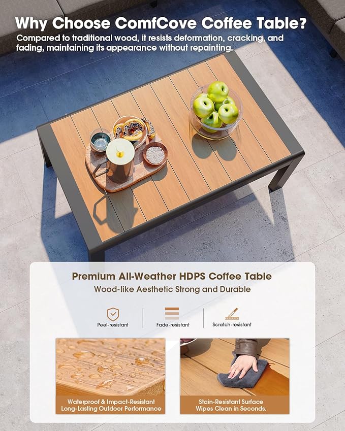 Aluminum Outdoor Patio Furniture Set 6 Seats, Outdoor Sectional Corner Sofa Set, Patio Conversation Sets with Washable Cushions & Coffee Table, Patio Furniture for Backyard, Porch, Graphite