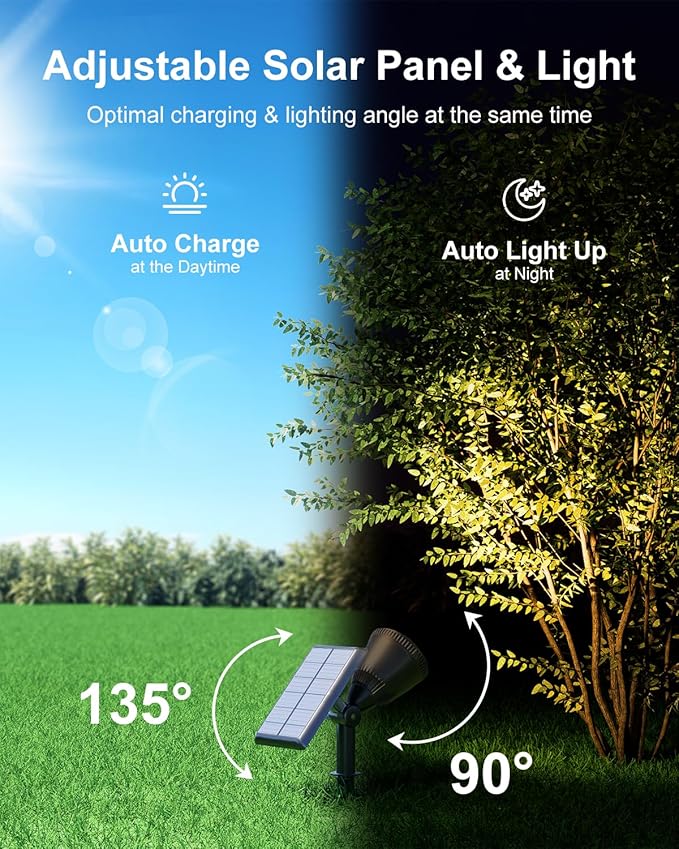 Solar Powered Spot Lights Outdoor Waterproof Super Bright LED Yard Spotlights for Tree, Flag, Lawn, Sculpture, Dusk to Dawn Landscape Uplighting for Outside House Wall Garden Backyard Walkway Driveway