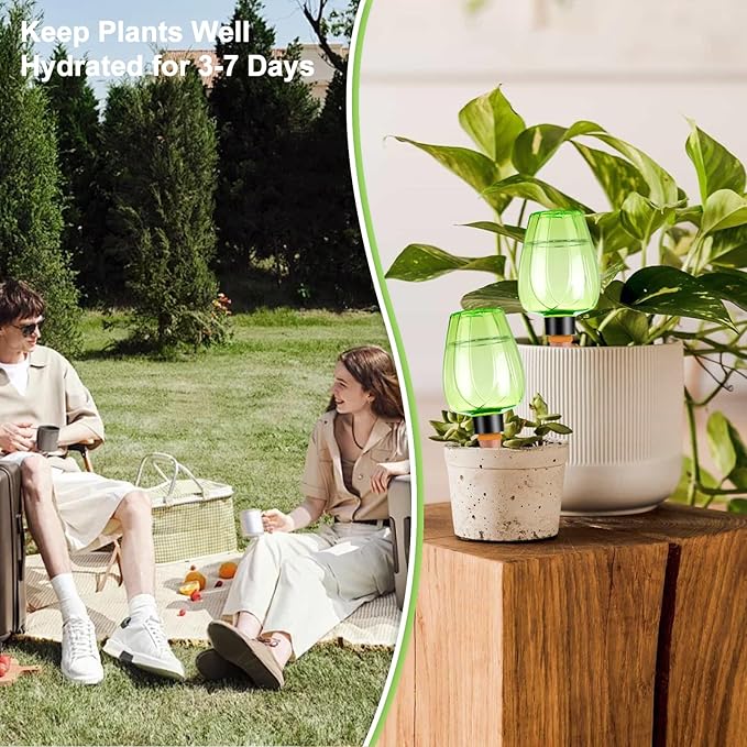 4 Pcs Plant Watering Globes Self Watering Planter Insert Plants Top Fill Water Device Plastic Water Bulbs Slow Release Terracotta for Plants, Green