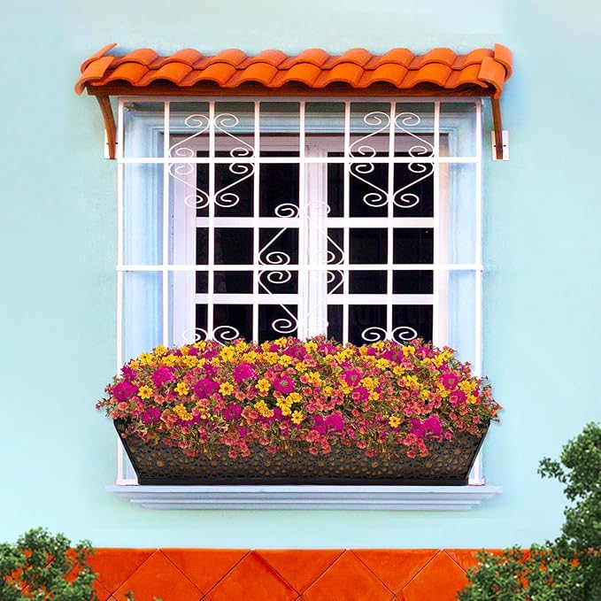 Halatool 2Pack 30 Inch Window Box with Coco Liner Sturdy Metal Railing Planter with Coconut Coir Basket Liners for Window Deck Fence Porch and Patio Outdoor Indoor Lawn