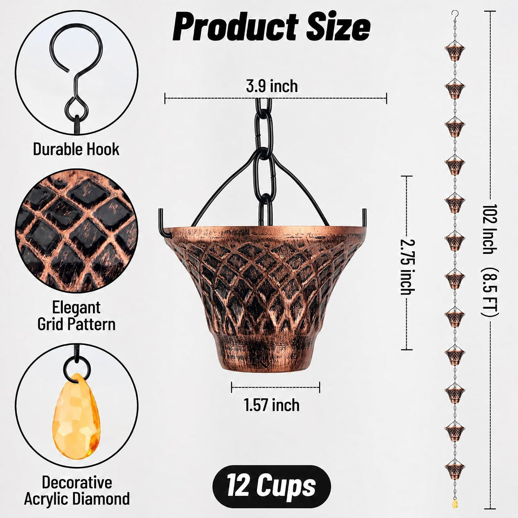 rain chains for gutters outside copper rain chain, side view