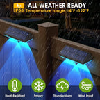 Solar Fence Lights Outdoor - Warm White & RGB 6 Color, Dusk to Dawn Solar Deck Light, Solar Lights Outdoor IP65 Waterproof, Garden Lights for Outside/Backyard/Railing/Step/Patio/Wall (8 Pack)