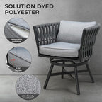 Grand patio 5-Piece Outdoor Dining Set for 4, Patio Dining Furniture Set for 4 Swivel Rope Wicker Chairs & 1 Square Dining Faux Woodgrain Table with Umbrella Hole, Dark Gray