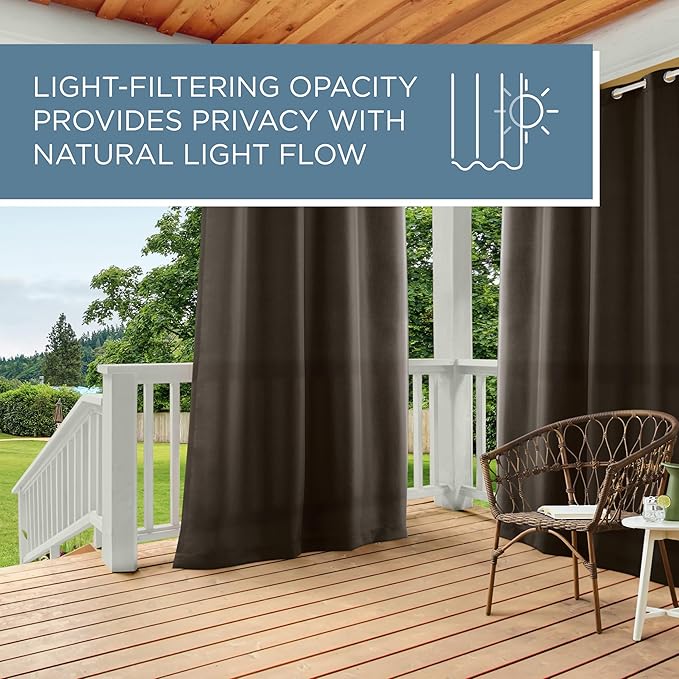 TOWN & COUNTRY ΒASICS Cabana Solid Heavyweight Indoor Outdoor Curtains, Light Filtering Opacity with Grommet Top, Water Repellent, 2-Pack Set, 54"x84", Chocolate