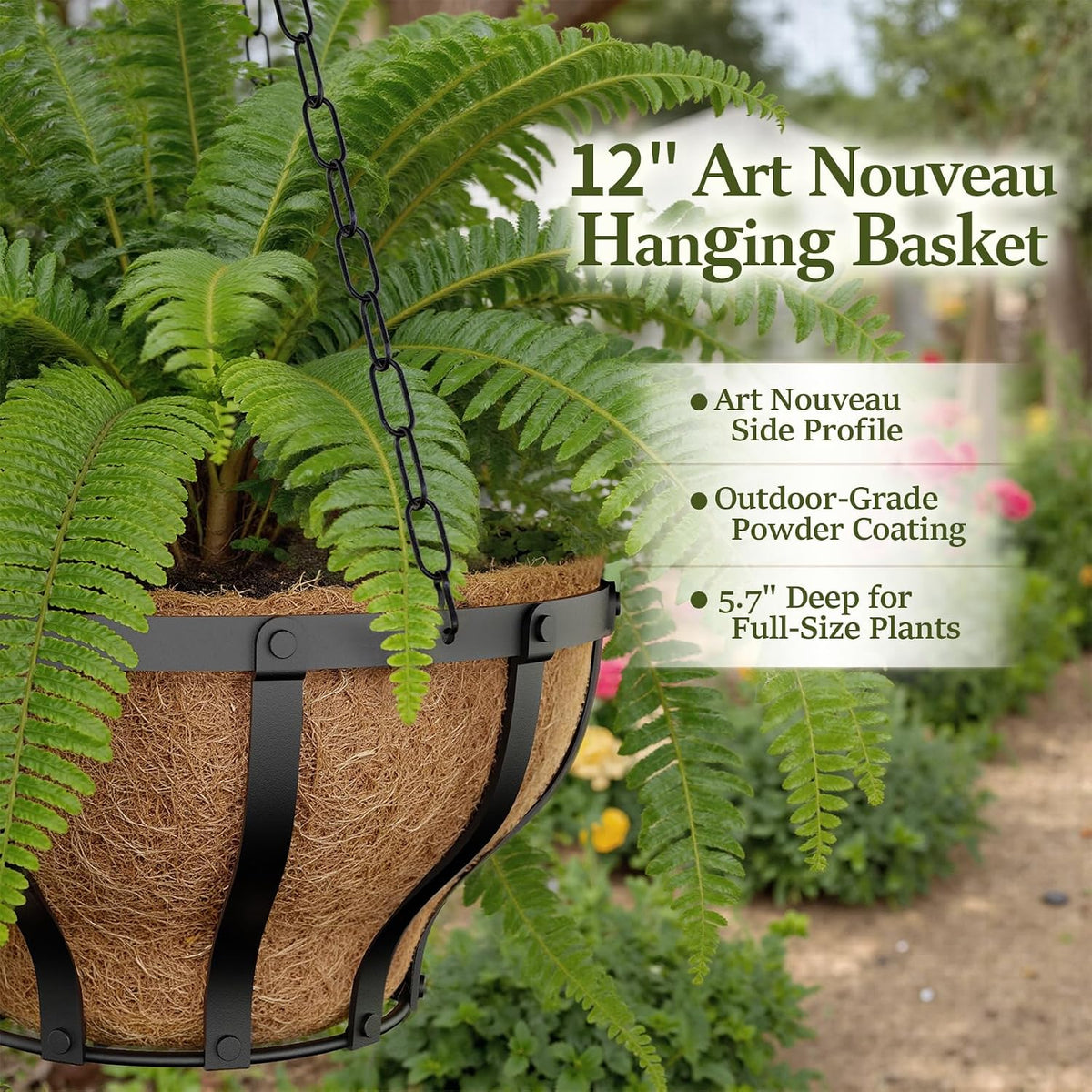 voxor metal hanging baskets for plants, heavy duty, close-up detail