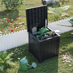 ROJIK Outdoor Storage Housing Deck Box - Waterproof Patio Furniture, Garden Tools, Cushions, Pool Accessories Storage Bench with Lockable Lid and Side Handles (Black, 50 Gal)