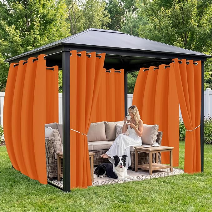 Outdoor Curtains for Patio Waterproof 6 Panels - Windproof, Privacy, Weatherproof Outside Drapes for Gazebo Pergola Porch, Grommet Top and Tab Bottom, 54x95 Inch, Mecca Orange