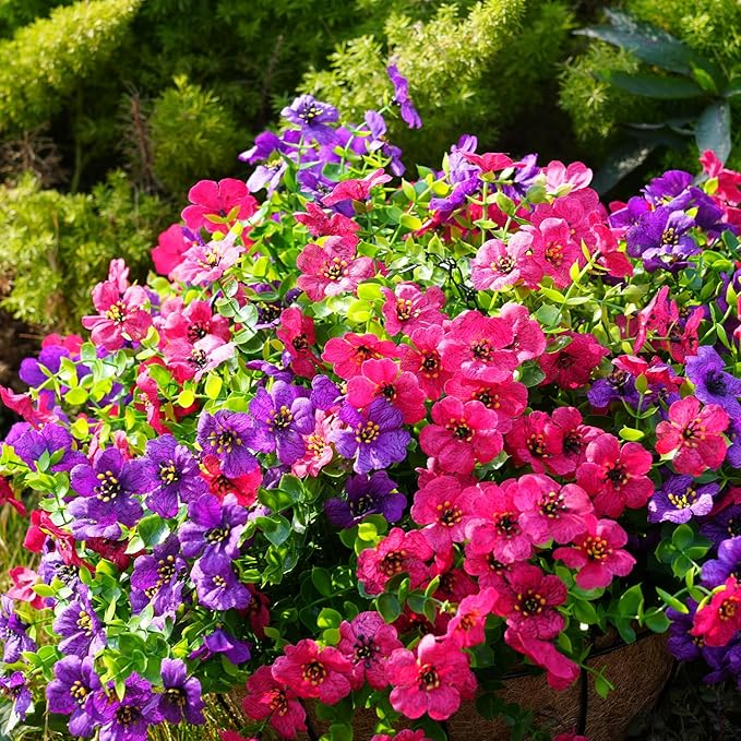 Artificial Flowers for Outdoor, UV Resistant Fake Silk Flowers, Realistic Faux Plants for Outside Indoor Porch Patio Window Box Planter Home Decor (14, Rosy)