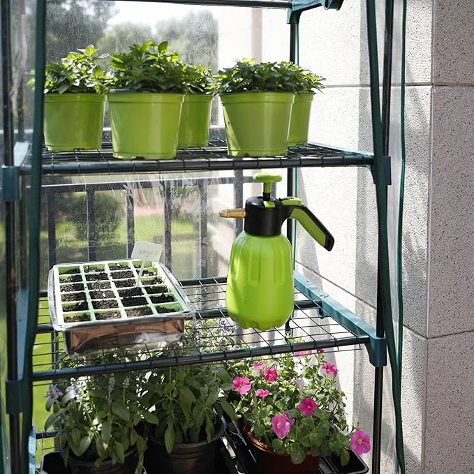 Worth Garden 5 Tier Mini Greenhouse - 75'' H x 27'' L x 19'' W - Sturdy Portable Gardening Shelves with PVC Cover - Small Porch Green House for Growing Plants Flowers Indoor & Outdoor