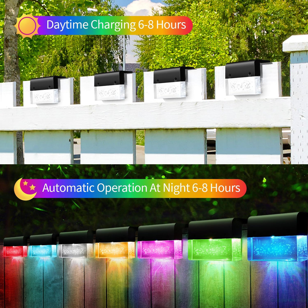 sunface solar deck lights, 6 pack solar fence showing dimensions