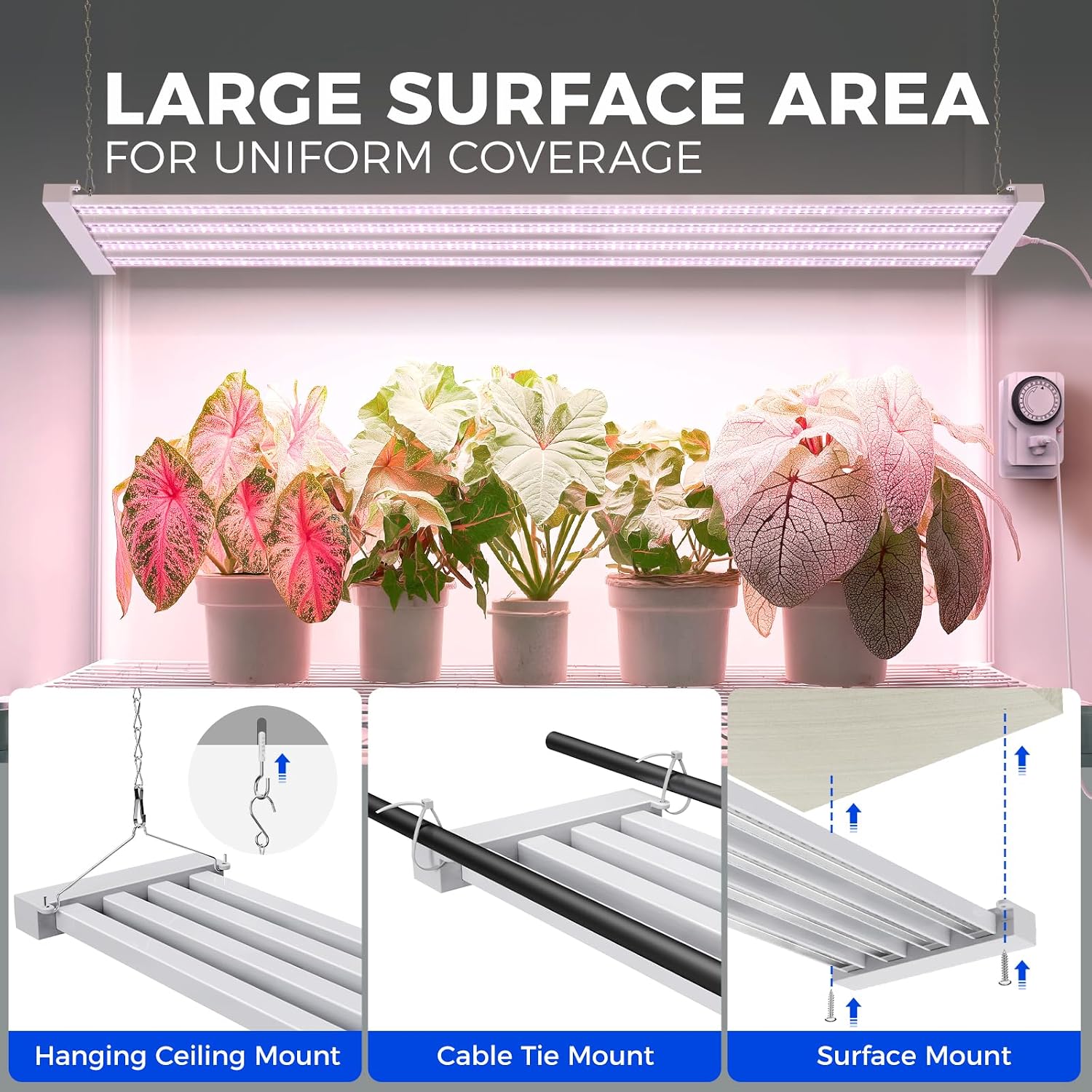 Barrina TX-L84 4FT LED Grow Light, 336W (4 x 84W), 4 Panels Wider Coverage | Pinkish White Full Spectrum, Linkable to 4, High PPFD, Hanging Plant Stand with Grow Light for Indoor Seedling, Timer, 4 Pack