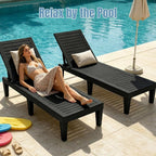 EFU Lounge Chair Outdoor, Set of 2 High-Impact PP Tanning Chairs, Black | All-Weather UV-Resistant & Waterproof Patio, Heavy Duty Pool Lounge Chairs Great for Pool & Yard, 5 Position Adjustable
