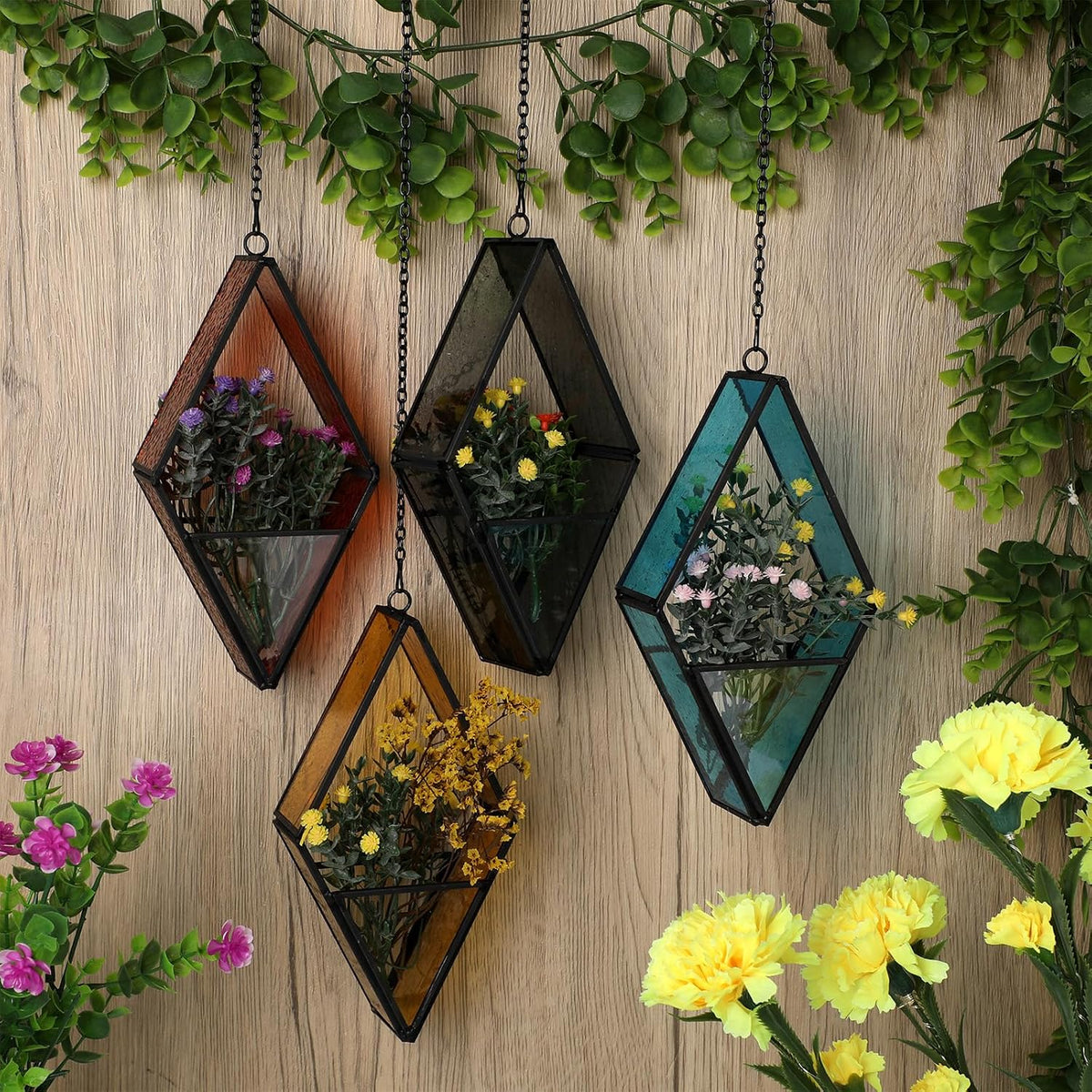 hushee 4 pcs hanging glass planter geometric terrariums, package contents