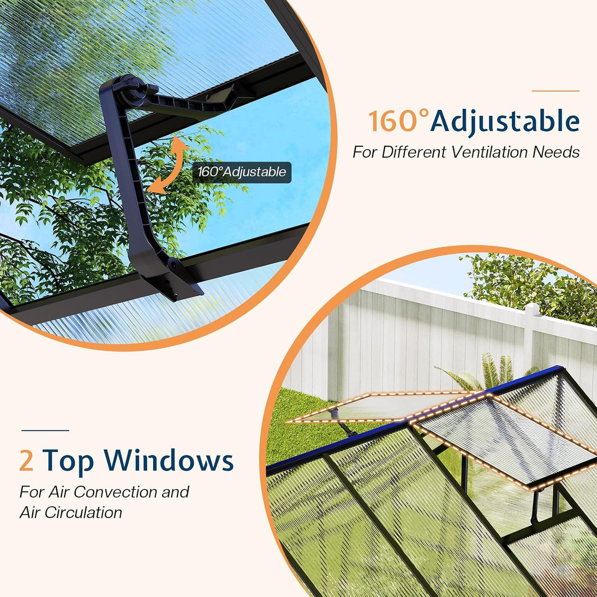 jocisland 6x12x6.3 ft polycarbonate walk-in greenhouse with dual, close-up detail