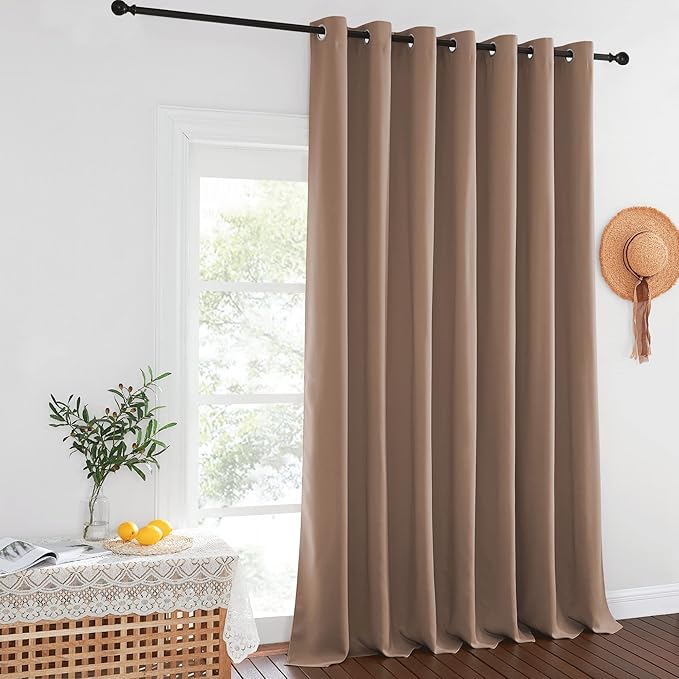 NICETOWN Blackout Curtains for Sliding Glass Door Room Divider Noise Reduce Curtain Panel Portable Window Screen Sliding Partition, W100 x L102 inches, 1 Panel, Cappuccino