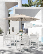 SERWALL 9-Piece Outdoor Dining Set, 60" - 83" Expandable Outdoor Dining Table and 8 HDPE Chairs, All Weather HDPE Outdoor Furniture Set for Backyard, Garden, White
